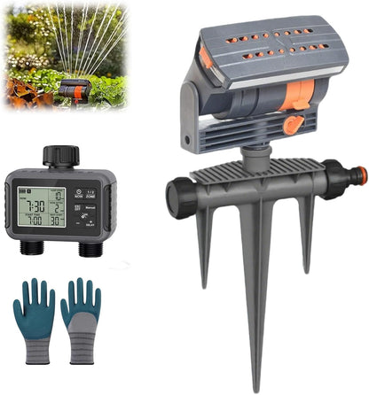 2026 Upgraded 16-Nozzle Oscillating Sprinkler with Dual-Zone Sprinkler Water Timer, 360° 16-Hole Automatic Rocking Sprinkler, Turbo Orbit Mist Sprinklers System for Garden (A No Timer)