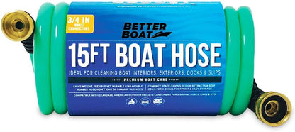 15FT Coiled Boat Hose, Expandable Coil Water Hose, Marine Grade 3/4 Inch