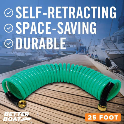 15FT Coiled Boat Hose, Expandable Coil Water Hose, Marine Grade 3/4 Inch