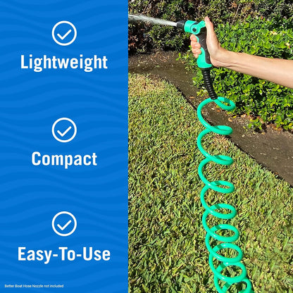 15FT Coiled Boat Hose, Expandable Coil Water Hose, Marine Grade 3/4 Inch