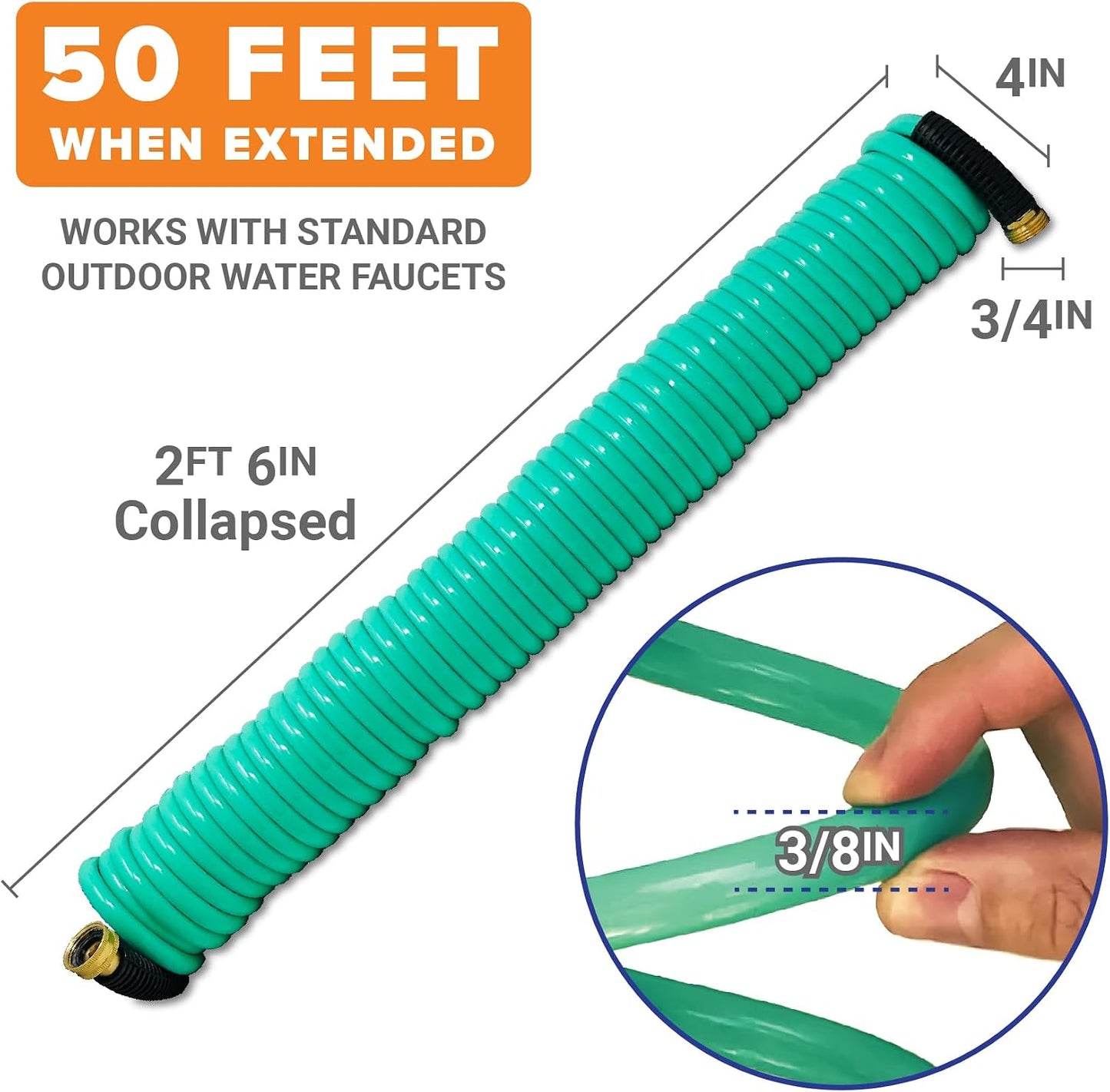 15FT Coiled Boat Hose, Expandable Coil Water Hose, Marine Grade 3/4 Inch