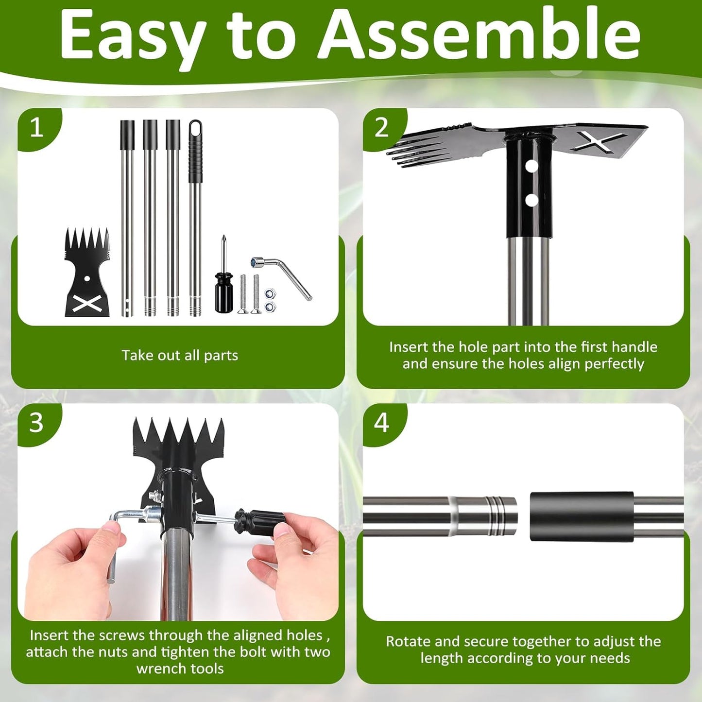 Weed Puller Tool with Long Handle - Adjustable Length Manual Weeder Remover Tool, 2 in 1 Hand Weed Rake and Garden Hoe for Gardening, Uprooting Weeding Tool for Yard, Lawn, Patio, Garden