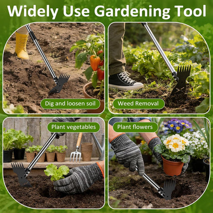 Weed Puller Tool with Long Handle - Adjustable Length Manual Weeder Remover Tool, 2 in 1 Hand Weed Rake and Garden Hoe for Gardening, Uprooting Weeding Tool for Yard, Lawn, Patio, Garden