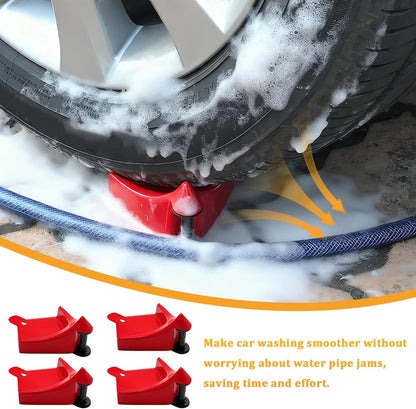 4PCS Car Hose Guide, Vehicle Detailing Cleaning Tools Hose Guides Preventing Wash Stuck Under The Tires, Automotive Wheel Rolling System Tool for Washing, Universal Fit (Red)