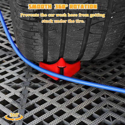 4PCS Car Hose Guide, Vehicle Detailing Cleaning Tools Hose Guides Preventing Wash Stuck Under The Tires, Automotive Wheel Rolling System Tool for Washing, Universal Fit (Red)