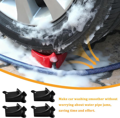 4PCS Car Hose Guide, Vehicle Detailing Cleaning Tools Hose Guides Preventing Wash Stuck Under The Tires, Automotive Wheel Rolling System Tool for Washing, Universal Fit (Red)