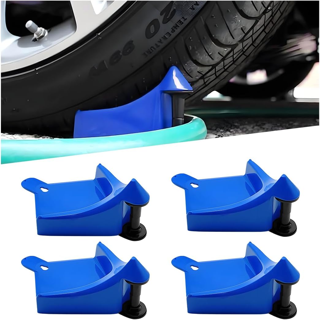 4PCS Car Hose Guide, Vehicle Detailing Cleaning Tools Hose Guides Preventing Wash Stuck Under The Tires, Automotive Wheel Rolling System Tool for Washing, Universal Fit (Red)