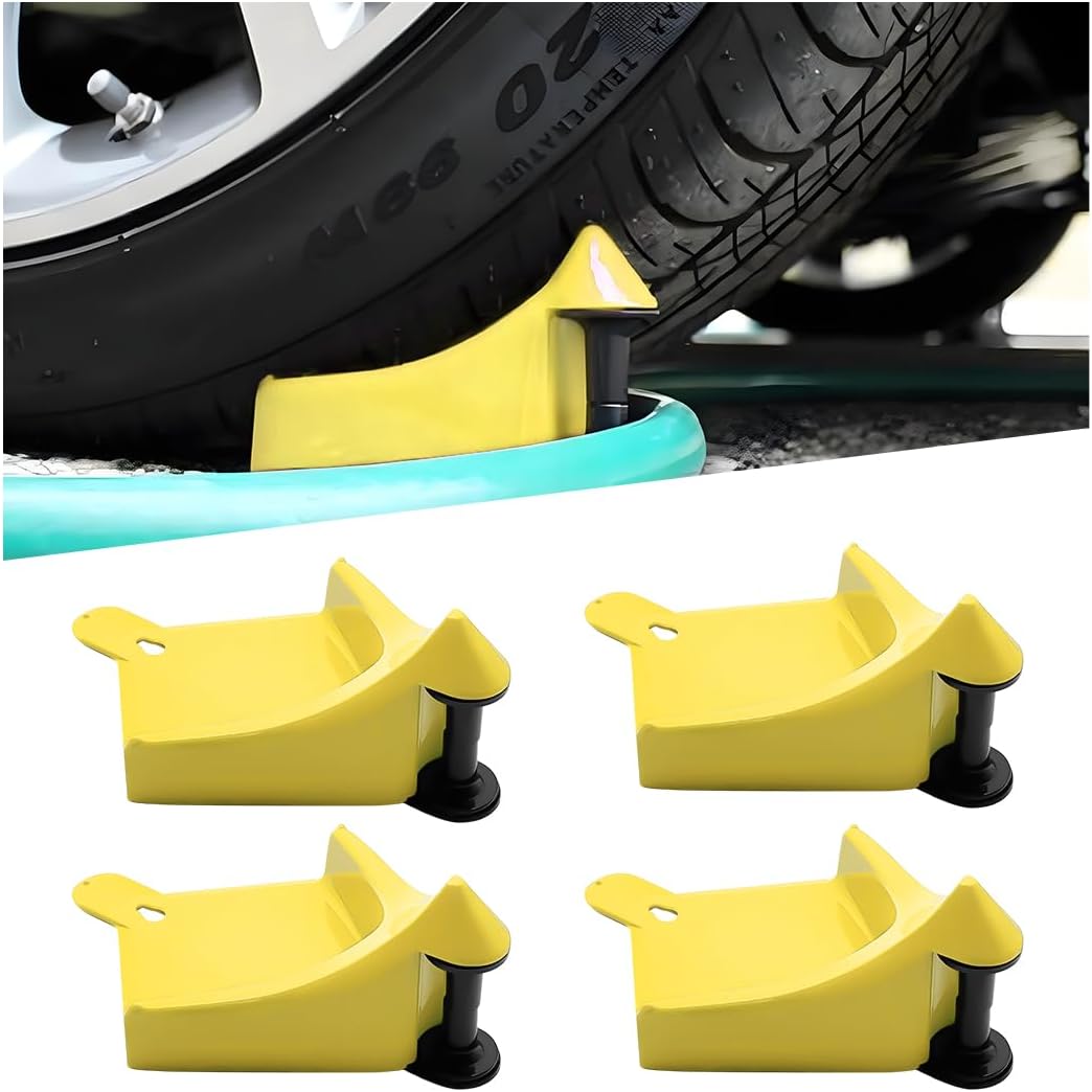 4PCS Car Hose Guide, Vehicle Detailing Cleaning Tools Hose Guides Preventing Wash Stuck Under The Tires, Automotive Wheel Rolling System Tool for Washing, Universal Fit (Red)