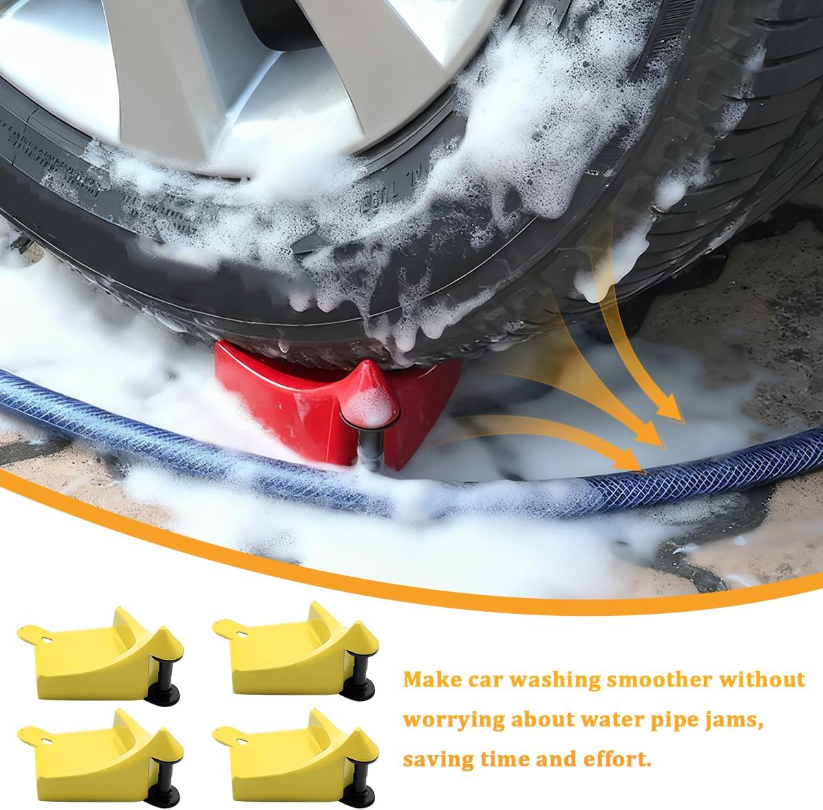 4PCS Car Hose Guide, Vehicle Detailing Cleaning Tools Hose Guides Preventing Wash Stuck Under The Tires, Automotive Wheel Rolling System Tool for Washing, Universal Fit (Red)