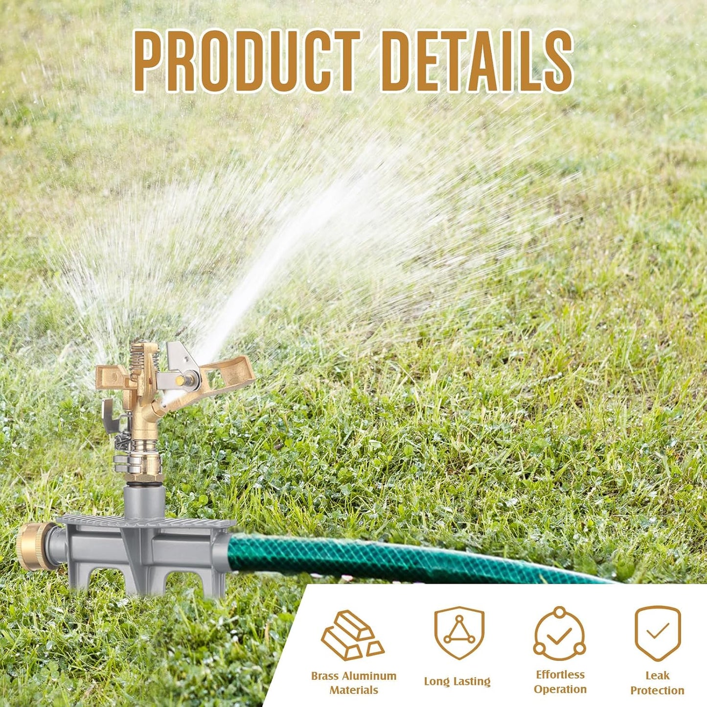 2 Pack Brass Impact Sprinklers for Yard Adjustable Lawn Sprinkler with Heavy Duty Brass Head and Aluminum Spike Base Tape Lawn Equipment for Large Area Yard Patio Garden Irrigation