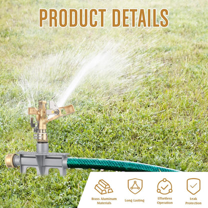 2 Pack Brass Impact Sprinklers for Yard Adjustable Lawn Sprinkler with Heavy Duty Brass Head and Aluminum Spike Base Tape Lawn Equipment for Large Area Yard Patio Garden Irrigation