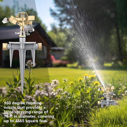 2 Pack Brass Impact Sprinklers for Yard Adjustable Lawn Sprinkler with Heavy Duty Brass Head and Aluminum Spike Base Tape Lawn Equipment for Large Area Yard Patio Garden Irrigation