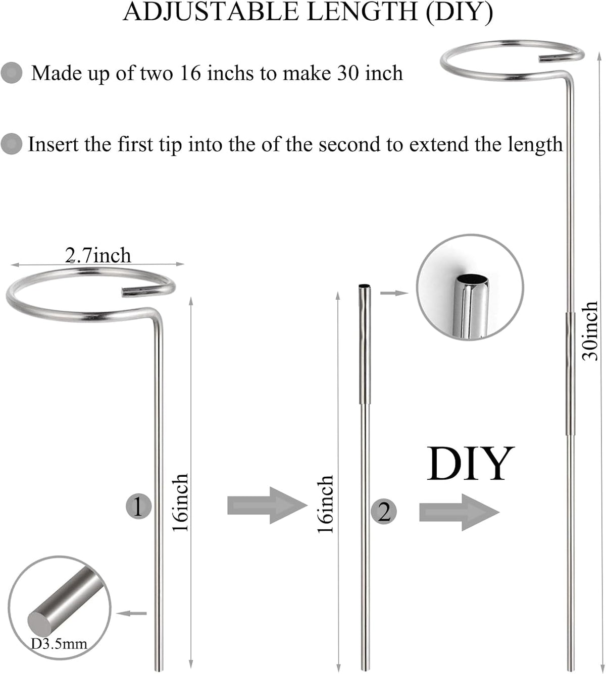 30 Inch Or 16 InchPlant Stakes for Flowers - 10 Pack, Adjustable Height