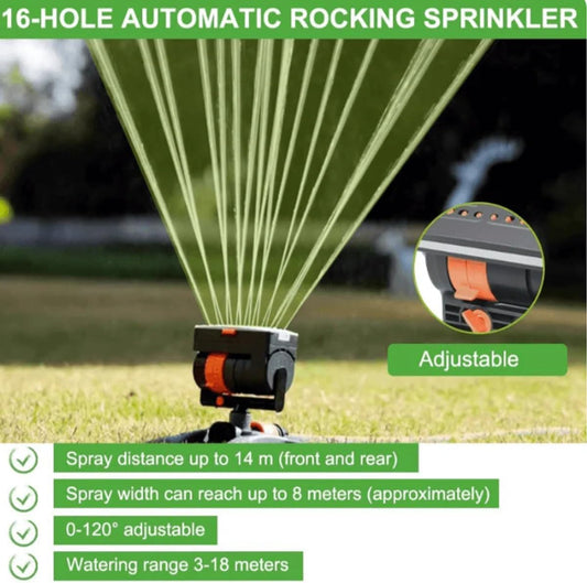 16-Nozzle Oscillating Sprinkler with Dual-Zone Sprinkler Water Timer, 360°Rotating Lawn Sprinklers for Yard, Automatic Irrigation System, for Lawn Yard Garden Watering (Green)