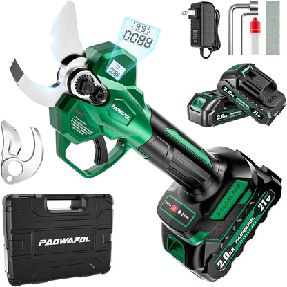 Electric Pruning Shears, 1.6" (41mm) Cordless Power Pruner with LCD Display, Brushless Motor, 2x2000mAh Batteries, 2xSK5 Blades, Battery Powered Branch Cutter for Garden Trimming