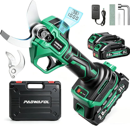 Electric Pruning Shears, 1.6" (41mm) Cordless Power Pruner with LCD Display, Brushless Motor, 2x2000mAh Batteries, 2xSK5 Blades, Battery Powered Branch Cutter for Garden Trimming