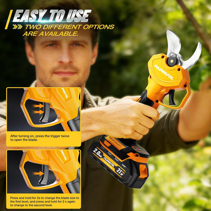 Electric Pruning Shears, 1.6" (41mm) Cordless Power Pruner with LCD Display, Brushless Motor, 2x2000mAh Batteries, 2xSK5 Blades, Battery Powered Branch Cutter for Garden Trimming