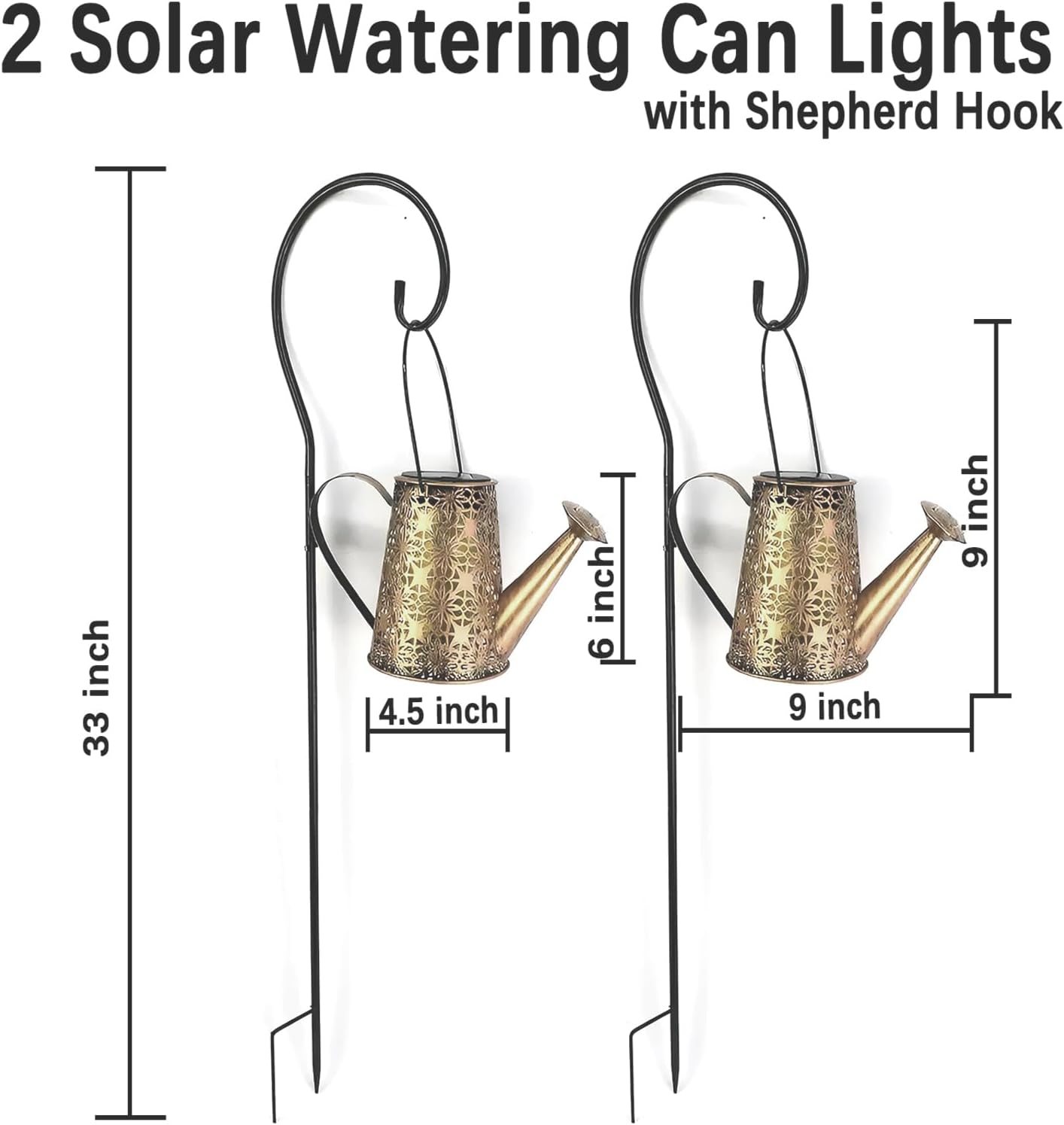2 Pack Solar Watering Can Lights with Shepherd Hook,Solar Powered Watering Can Light, Waterproof Outdoor Garden Hanging Decoration(Classic).
