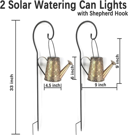 2 Pack Solar Watering Can Lights with Shepherd Hook,Solar Powered Watering Can Light, Waterproof Outdoor Garden Hanging Decoration(Classic).