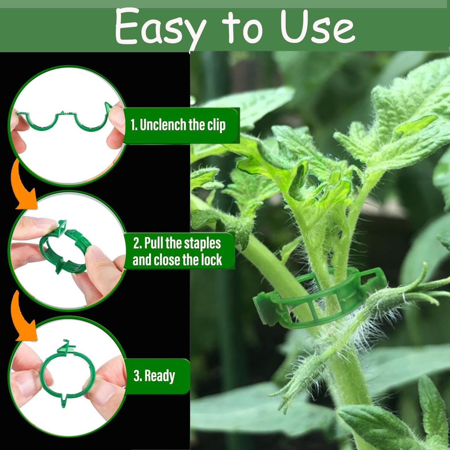 Tomato Clips for String Trellis, 50pcs Plant Support Clips - Grape Vine Clips for Garden Netting Climbing Plants, Secured Plastic Plant Clip for Fixing Stem and Vine (50, Green)