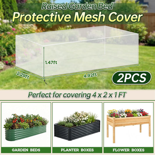 2 Pack Garden Netting for 4 x 2 x 1 FT Raised Beds