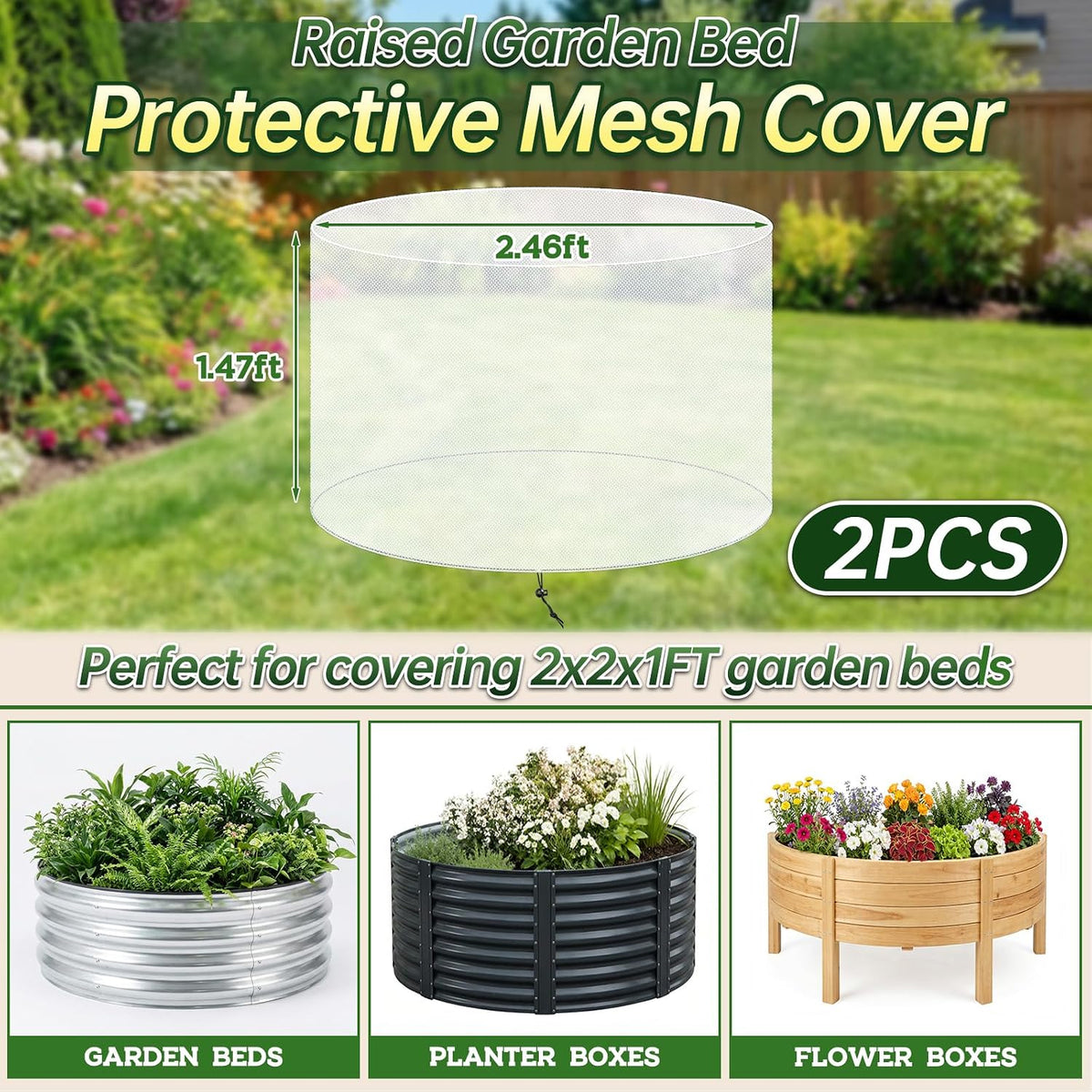 2 Pack Garden Netting for 4 x 2 x 1 FT Raised Beds