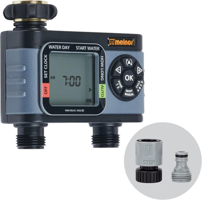 65166AMZ HydroLogic Digital Hose Timer, 2-Zone Programmable Watering Timer, Quick Connect Bundle, Black, Grey