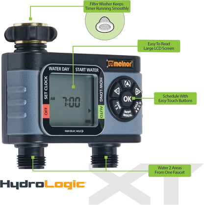 65166AMZ HydroLogic Digital Hose Timer, 2-Zone Programmable Watering Timer, Quick Connect Bundle, Black, Grey