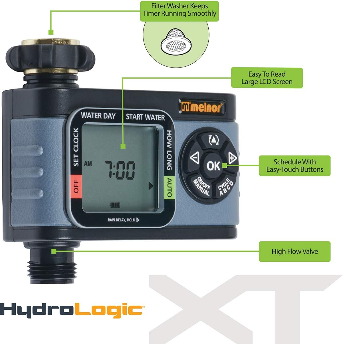 65166AMZ HydroLogic Digital Hose Timer, 2-Zone Programmable Watering Timer, Quick Connect Bundle, Black, Grey