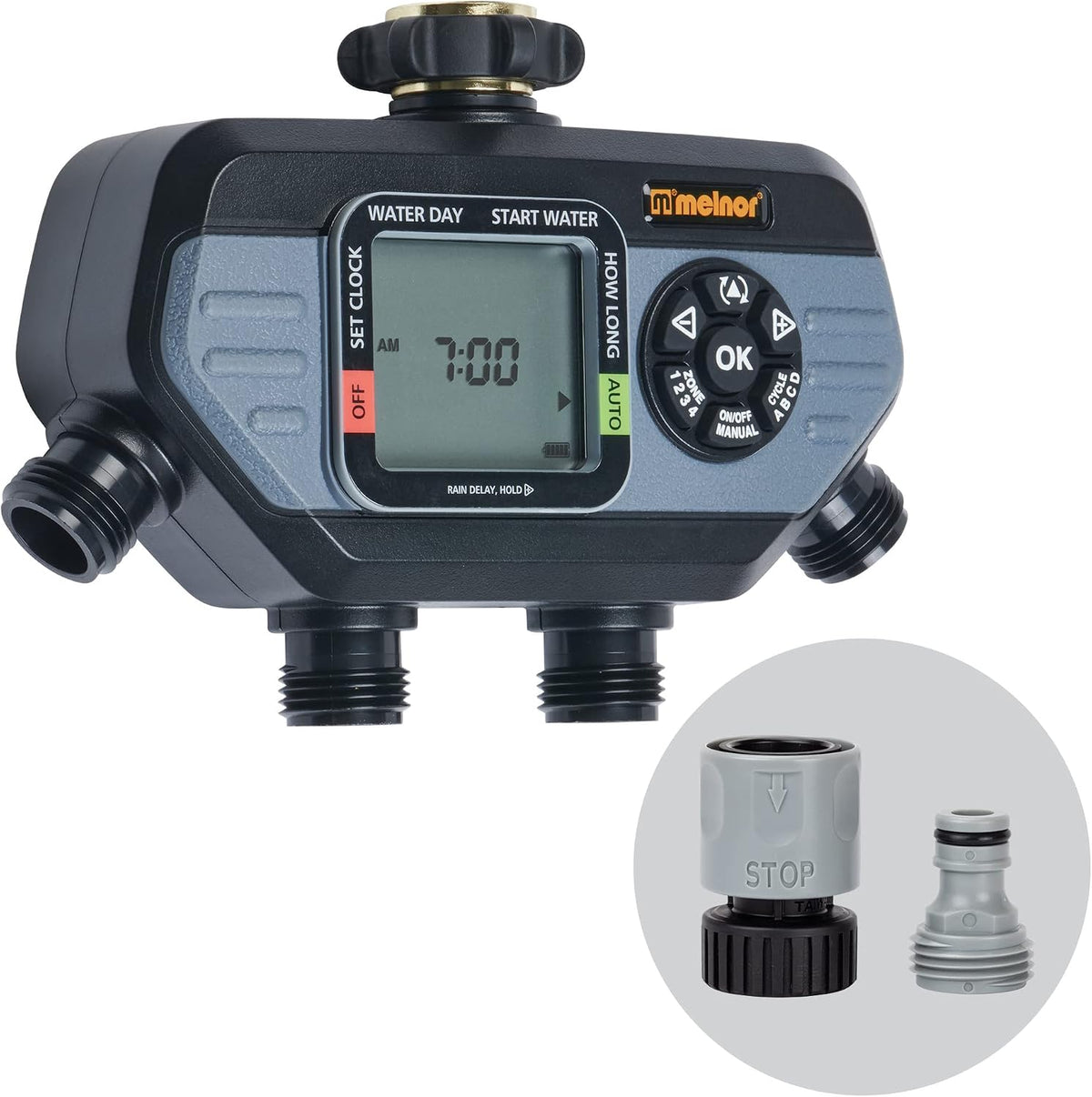 65166AMZ HydroLogic Digital Hose Timer, 2-Zone Programmable Watering Timer, Quick Connect Bundle, Black, Grey