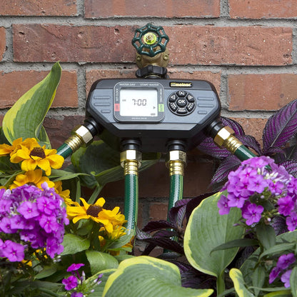 65166AMZ HydroLogic Digital Hose Timer, 2-Zone Programmable Watering Timer, Quick Connect Bundle, Black, Grey