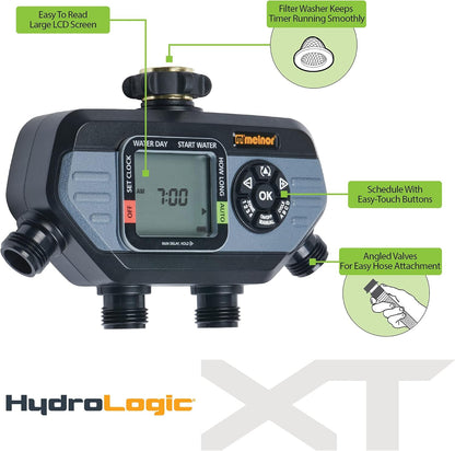 65166AMZ HydroLogic Digital Hose Timer, 2-Zone Programmable Watering Timer, Quick Connect Bundle, Black, Grey
