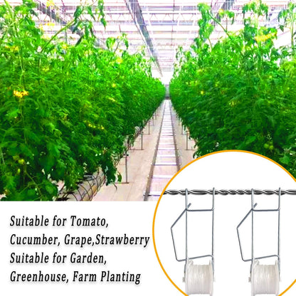 20Pack Tomato Trellis Roller Hooks,Greenhouse Trellising Kit with 100Pcs String Zip Ties for Tomatoes,Vine Twine Crop,Vegetable,Flower