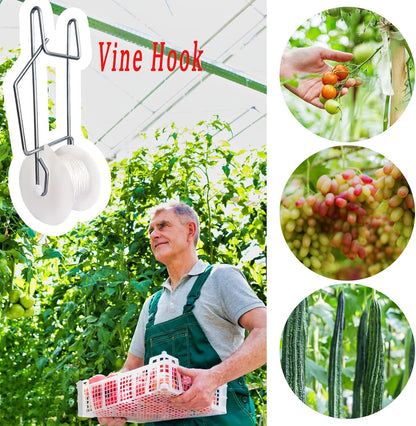 20Pack Tomato Trellis Roller Hooks,Greenhouse Trellising Kit with 100Pcs String Zip Ties for Tomatoes,Vine Twine Crop,Vegetable,Flower