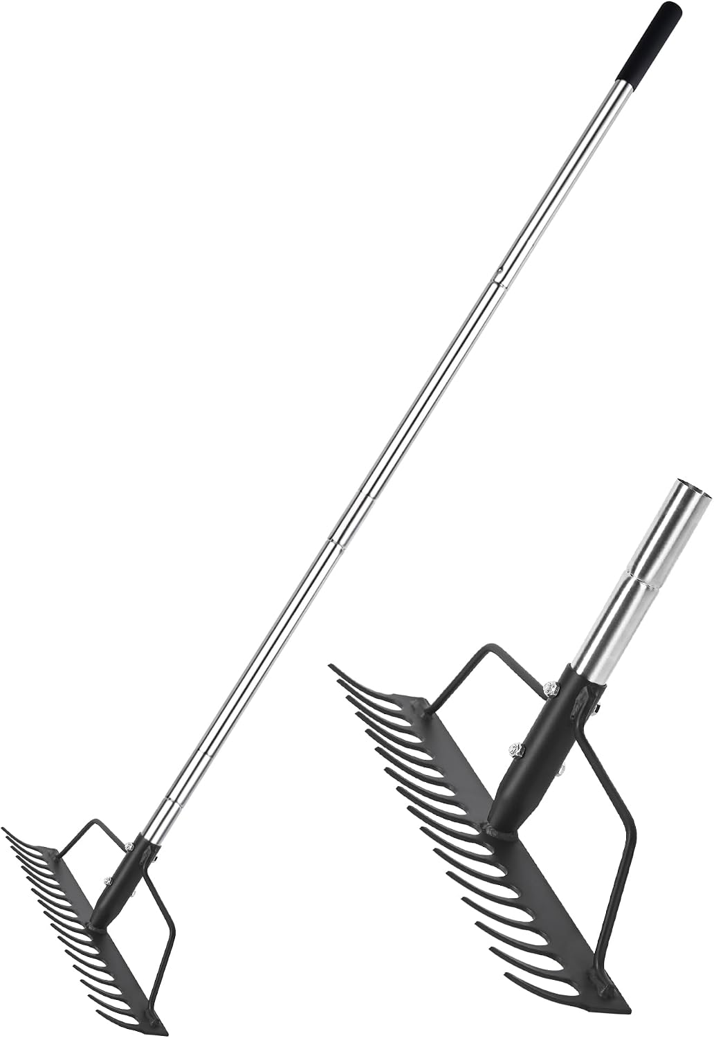 16" Wide Bow Rake, Adjustable Garden Rake for Lawn & Yard