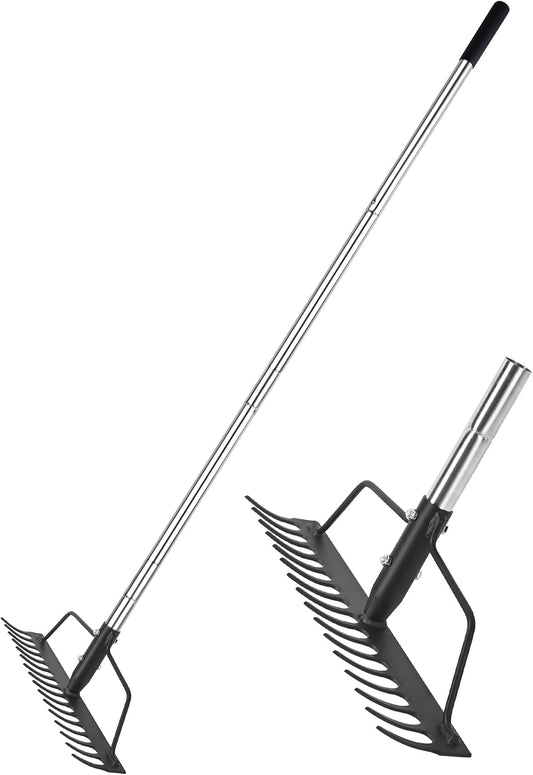 16" Wide Bow Rake, Adjustable Garden Rake for Lawn & Yard