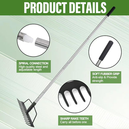 16" Wide Bow Rake, Adjustable Garden Rake for Lawn & Yard