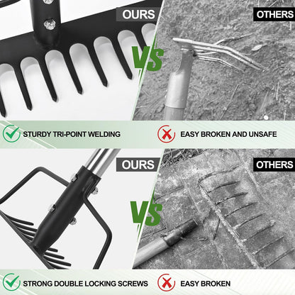 16" Wide Bow Rake, Adjustable Garden Rake for Lawn & Yard