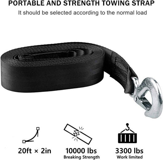 Trailer Winch Strap 2" x 20' with Safety Snap Hook 10000 lbs for Towing Vehicles, Boats and Jet Ski | Polyester | Longer Warranty