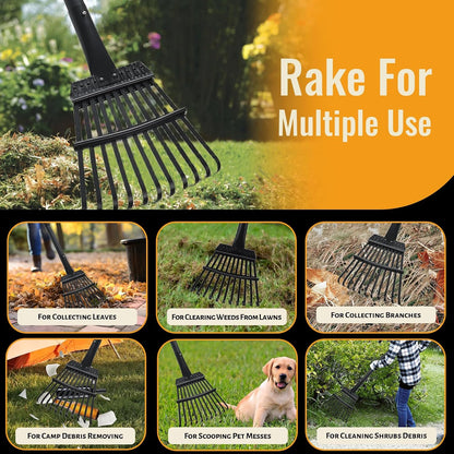 Small Rakes for Garden Beds,11 Tines Heavy Duty Metal Yard Hand Rake with 63in Adjustable Handle,Ideal Gardening Rakes for Gathering Leaves,Shrub,Dog Poop,Garden Flower Beds
