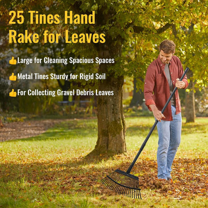 Small Rakes for Garden Beds,11 Tines Heavy Duty Metal Yard Hand Rake with 63in Adjustable Handle,Ideal Gardening Rakes for Gathering Leaves,Shrub,Dog Poop,Garden Flower Beds