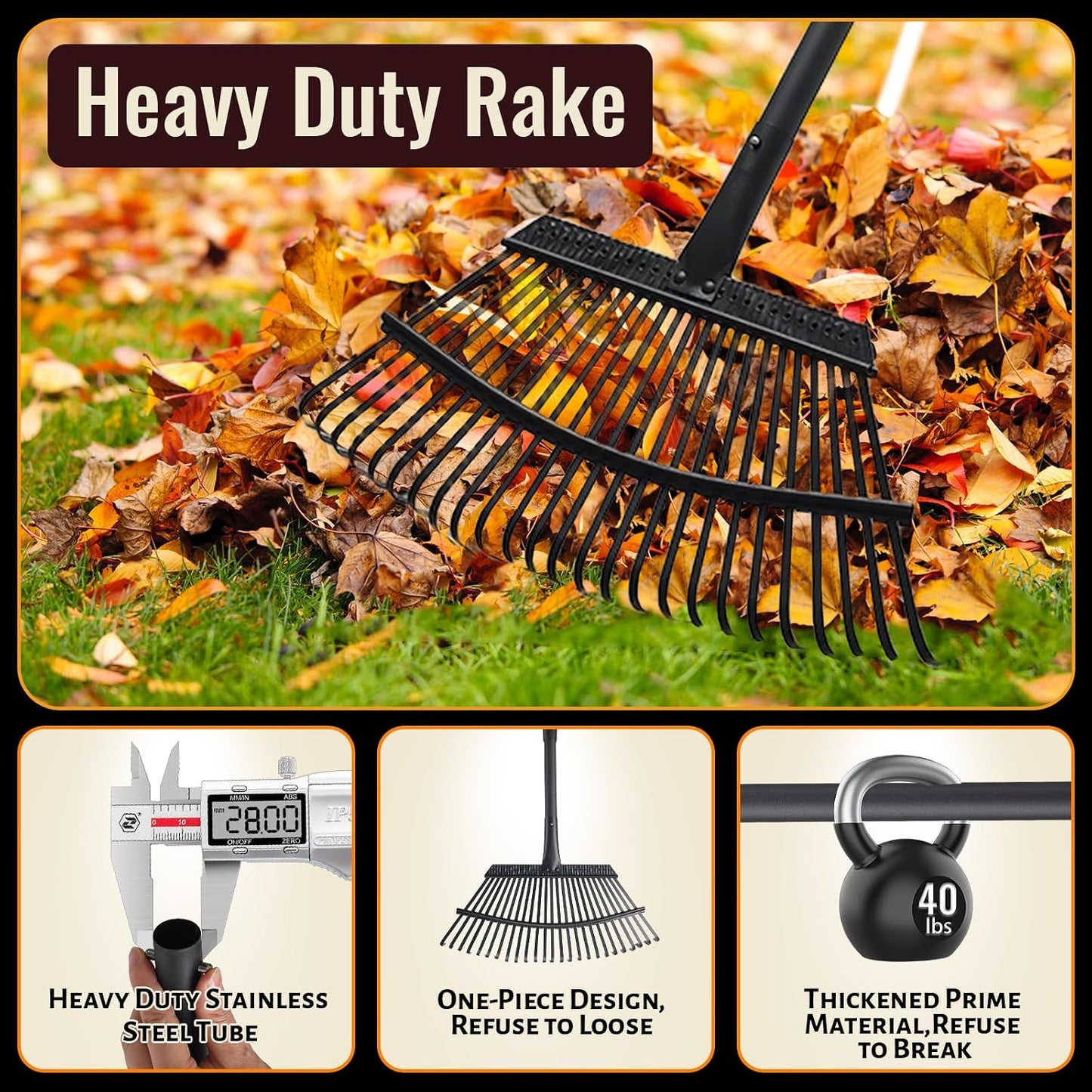 Small Rakes for Garden Beds,11 Tines Heavy Duty Metal Yard Hand Rake with 63in Adjustable Handle,Ideal Gardening Rakes for Gathering Leaves,Shrub,Dog Poop,Garden Flower Beds