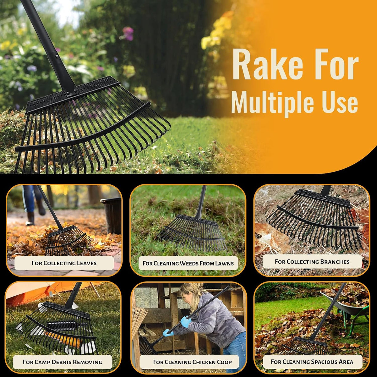 Small Rakes for Garden Beds,11 Tines Heavy Duty Metal Yard Hand Rake with 63in Adjustable Handle,Ideal Gardening Rakes for Gathering Leaves,Shrub,Dog Poop,Garden Flower Beds