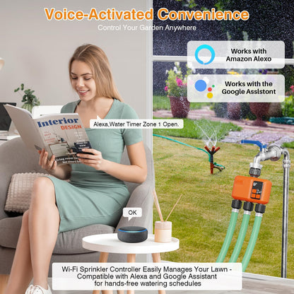 WiFi Sprinkler Timer 2 Zone, Smart Water Timer for Garden Hose Irrigation