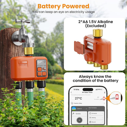 WiFi Sprinkler Timer 2 Zone, Smart Water Timer for Garden Hose Irrigation