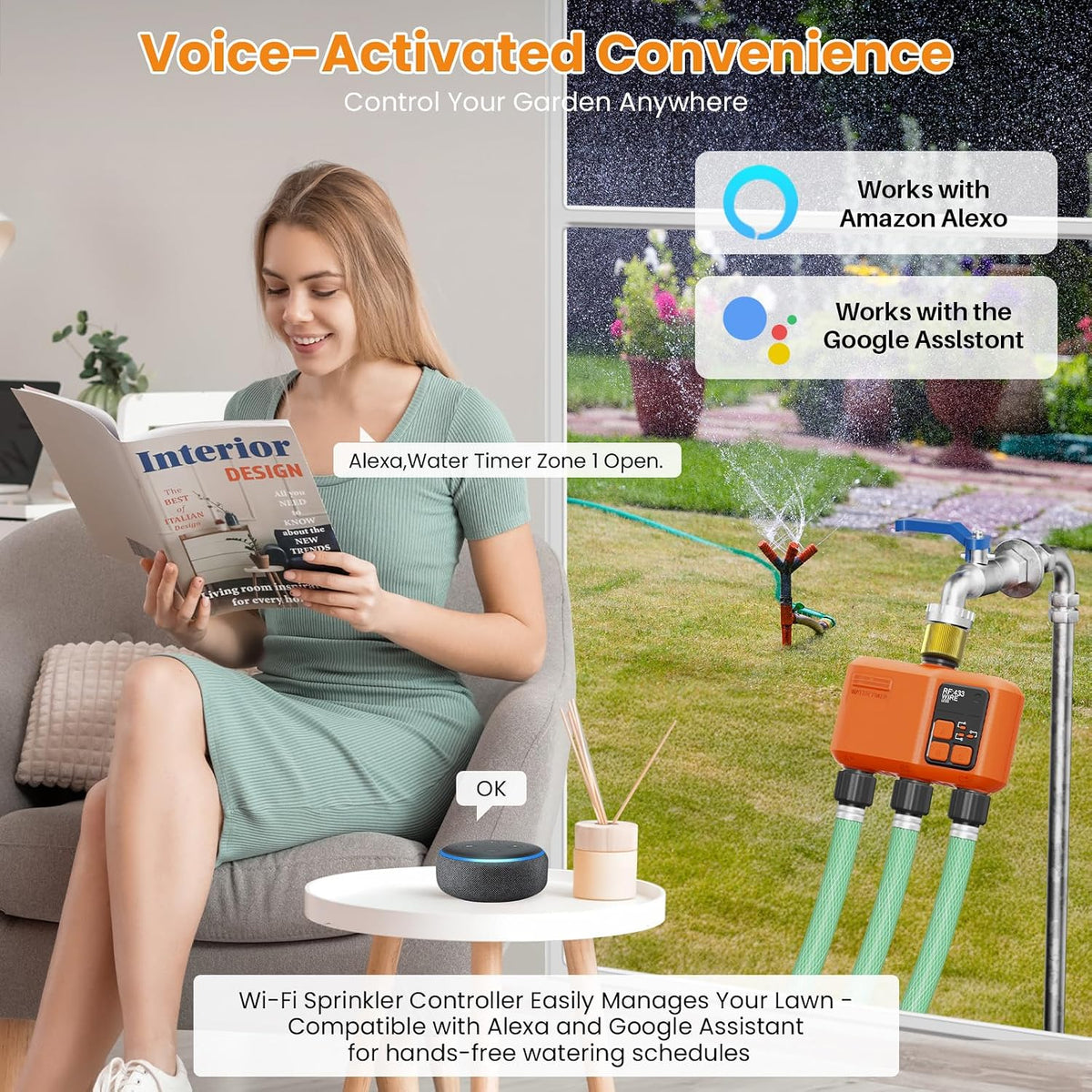 WiFi Sprinkler Timer 2 Zone, Smart Water Timer for Garden Hose Irrigation