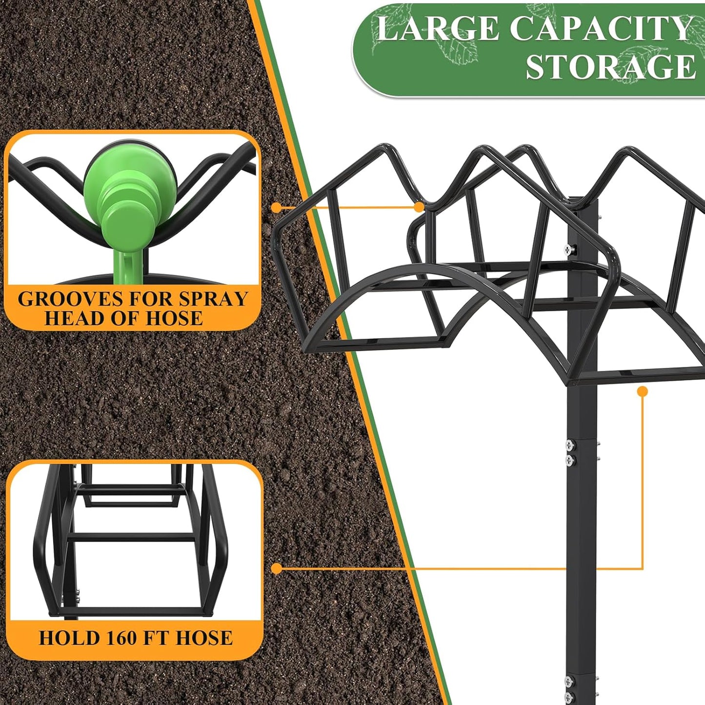 Heavy Duty Garden Hose Holder, Water Hose Storage Holds 150ft Black
