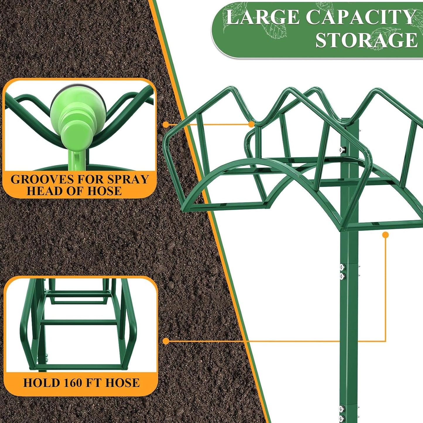 Heavy Duty Garden Hose Holder, Water Hose Storage Holds 150ft Black