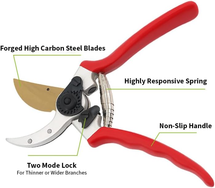 SageHerath Pruning Shears, 8.5" Garden Clippers for Branches up to 0.83", High Carbon Steel Blade with Rust-Resistant Coating, Bypass Hand Pruner for Roses, Shrubs, Bonsai and Fruit Trees