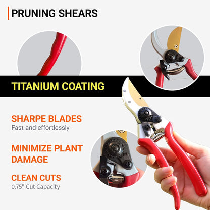 SageHerath Pruning Shears, 8.5" Garden Clippers for Branches up to 0.83", High Carbon Steel Blade with Rust-Resistant Coating, Bypass Hand Pruner for Roses, Shrubs, Bonsai and Fruit Trees